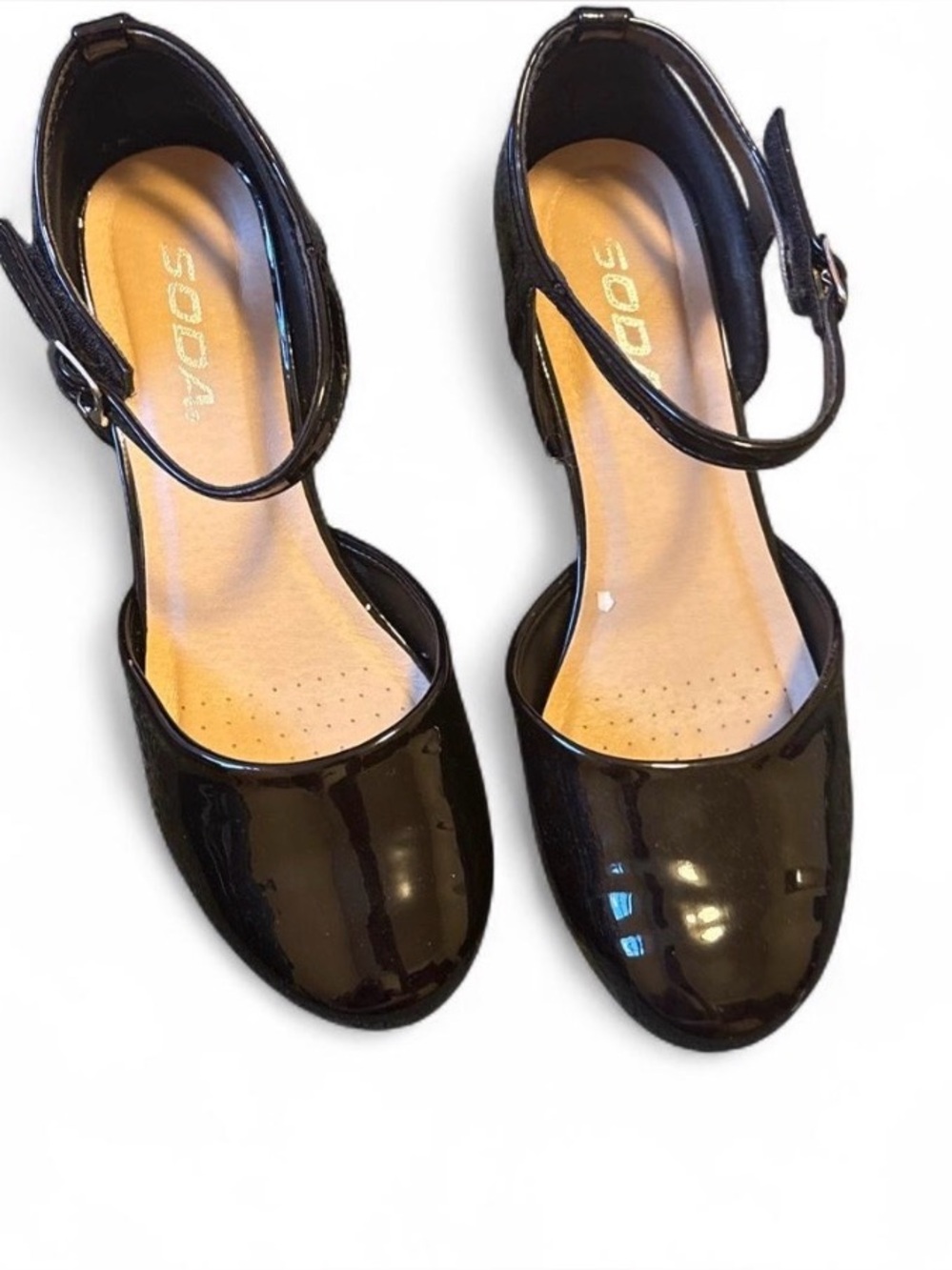 SODA Black Patent Mary Jane Ankle-Strap Heels